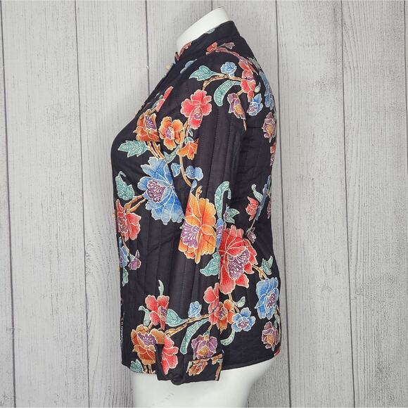 VTG 70s TWO POTATO Black Floral Boho Asian Quilted Jacket, sz 11/12 - Picture 3 of 6